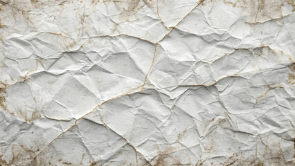 Fototapeta premium Design a textured background featuring a white paper surface that has been crumpled and glued in places. The wrinkles should be prominent, with slight discoloration around the glued areas to highlight