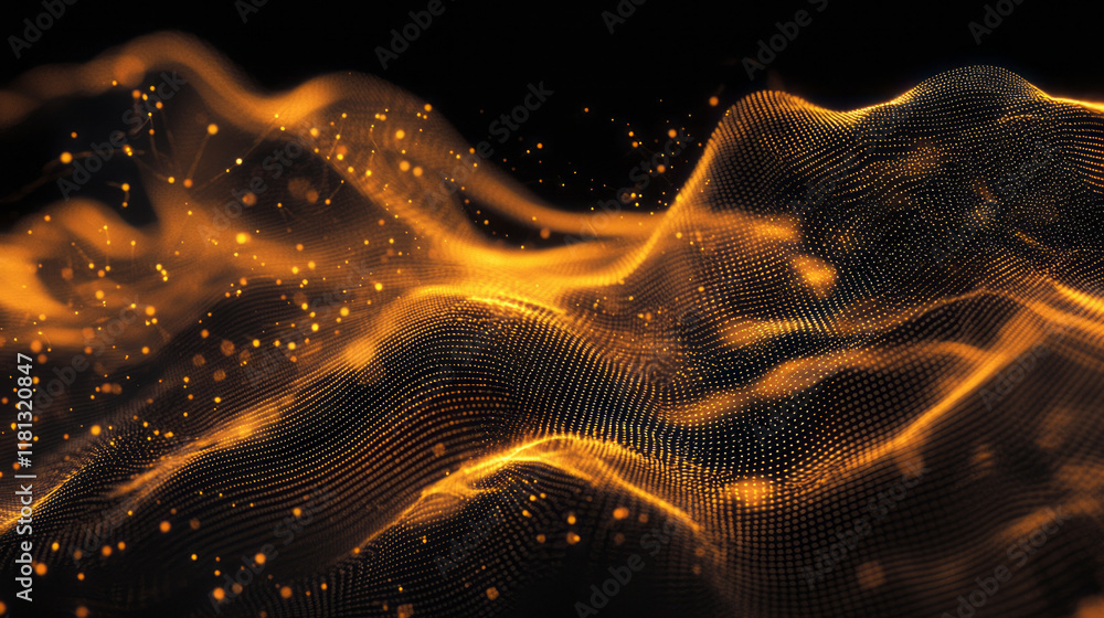 Poster abstract digital waves with flowing particles in a futuristic design
