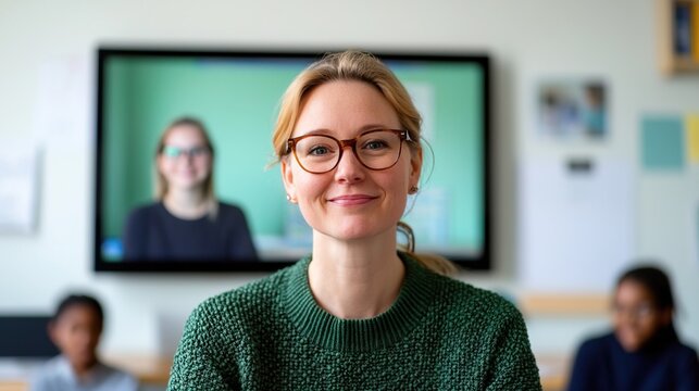 Connecting with Students through Virtual Learning, Teacher teaching online concept.