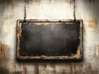 Vintage Chalkboard Sign on Weathered Wall with Rusty Frame and Grunge Texture