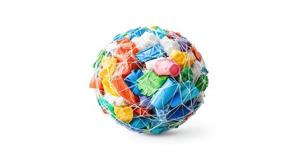 Colorful Garbage Globe Wrapped in Web, Globe trash over plastic concept.