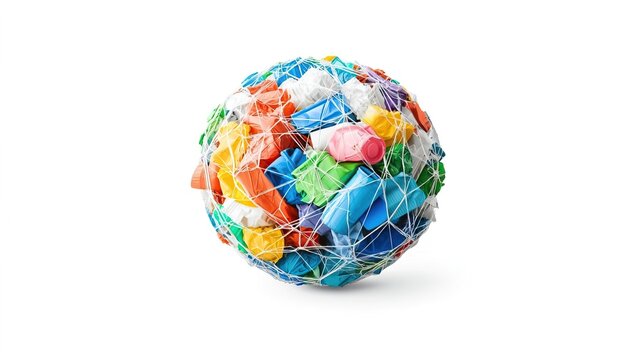 Colorful Garbage Globe Wrapped in Web, Globe trash over plastic concept.