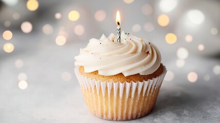 Delightful Birthday Cupcake with Candle, Birthday cupcake candle concept.