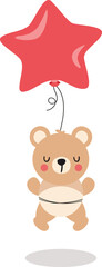 Cute teddy bear flying with star balloon
