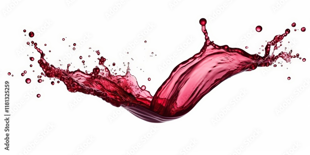Poster isolated red wine splash with dynamic movement against white background for creative visuals and mar