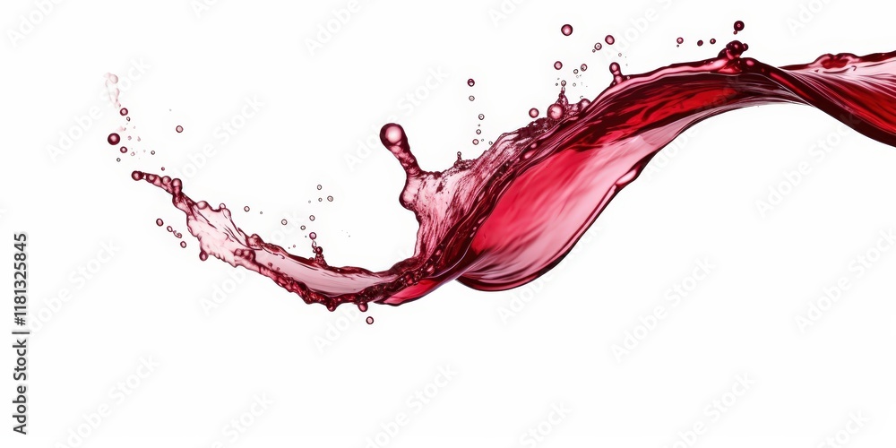 Poster elegant isolated red wine splash on white background with dynamic movement and bubbles captured in h