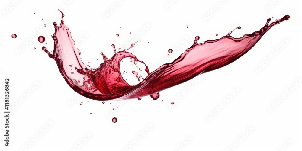 Poster isolated red wine splash with dynamic motion and fluid shape against a white background for creative