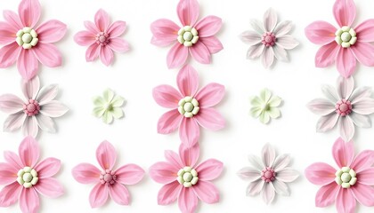 Delicate Pink and White Paper Flower Pattern on White Background