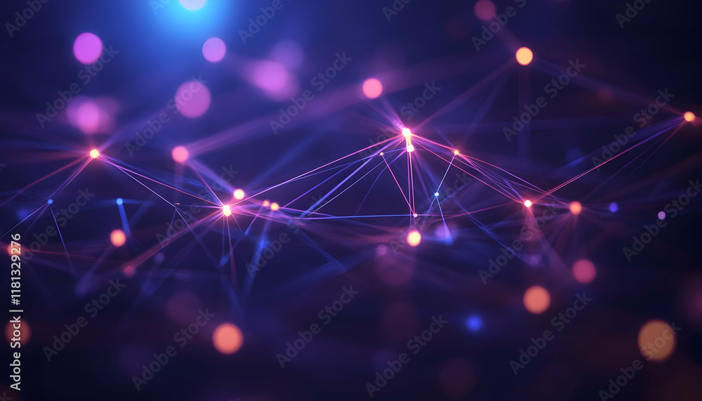 Poster futuristic network architecture with glowing neon lines and vibrant technology design -