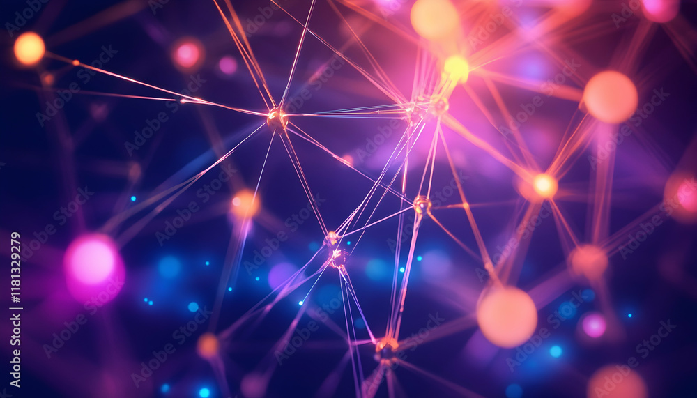 Poster futuristic network architecture with glowing neon lines and vibrant technology design -