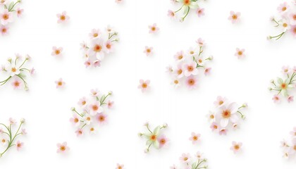 Delicate Pink Flowers on White Background: Seamless Floral Pattern