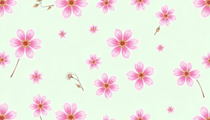 Fototapeta premium Delicate Pink Flowers Seamless Pattern: Pastel Floral Background for Springtime Designs
