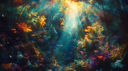 Fototapeta premium A vibrant forest shiny background 