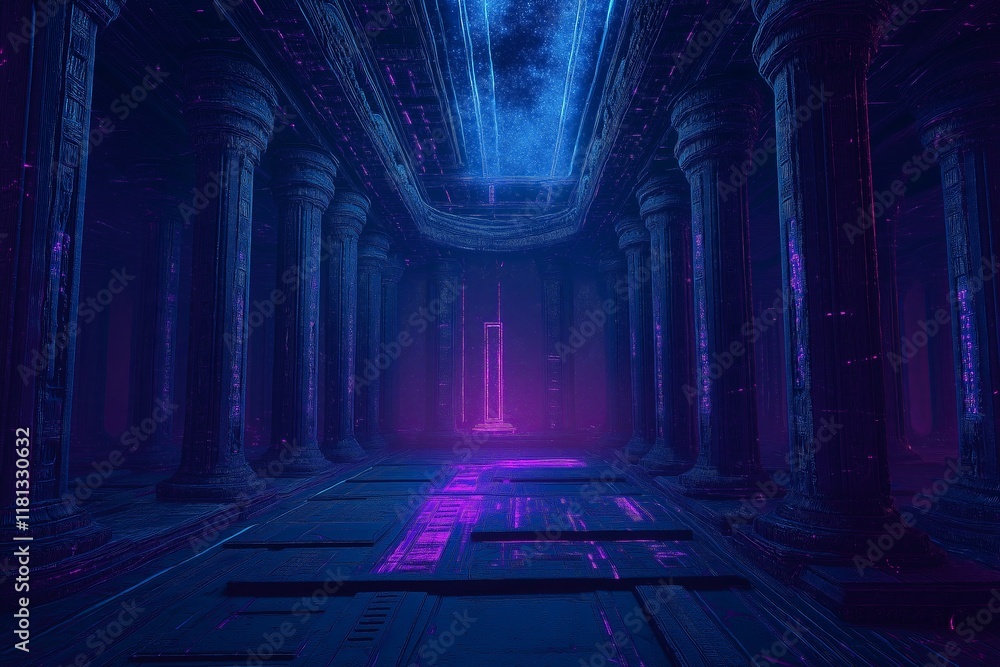 Poster A celestial fractal temple floating in the cosmos with glowing symmetry.