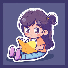Anime-style cute girl reading a book