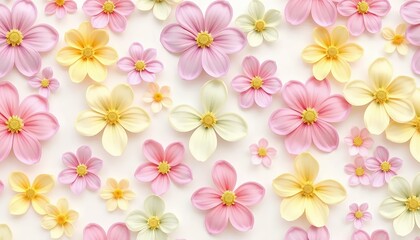 Fototapeta premium Pastel Pink and Yellow Flower Background. Delicate Floral Pattern, Soft Spring Blossom Texture. Beautiful and Romantic Floral Design, Perfect for Feminine Projects.
