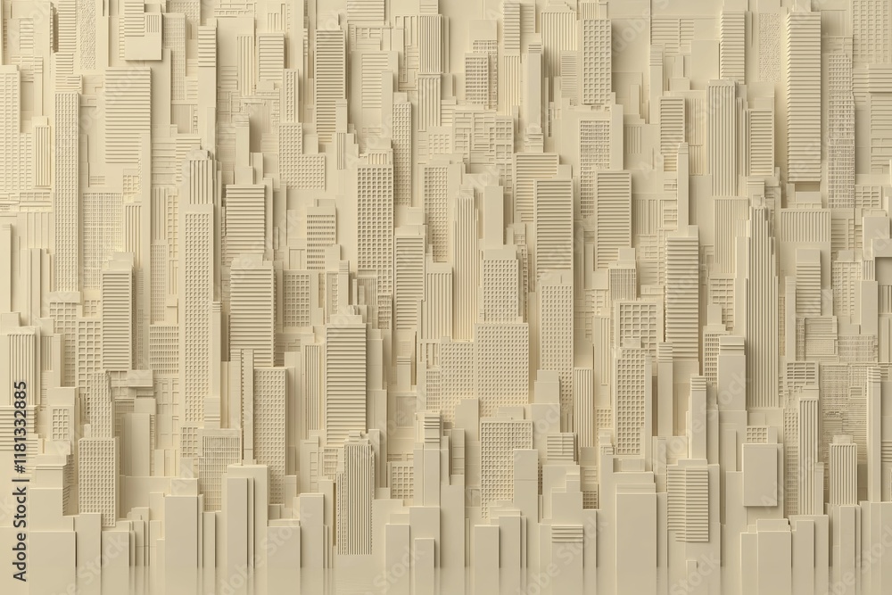 Poster a fractal cityscape with skyscrapers made of repeating geometric shapes