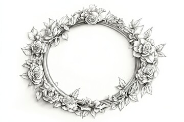Ornate Circular Frame Adorned With Roses and Leaves