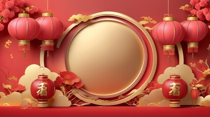 three dimensional background of chinese new year celebration with gold accents
