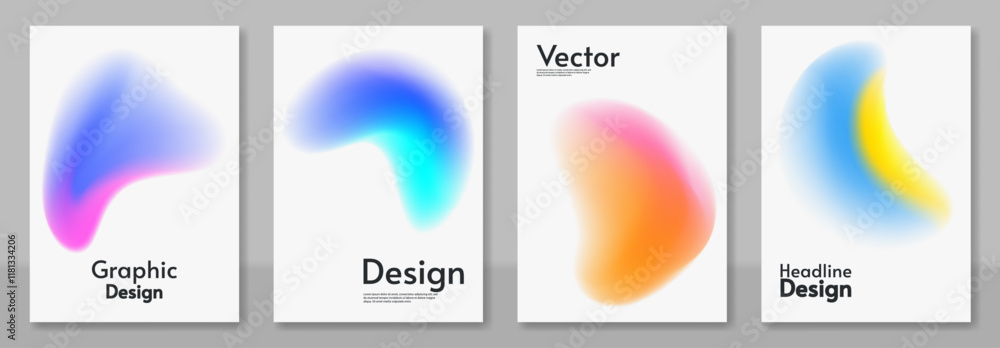 Poster set of modern abstract design with vibrant gradient spheres on a white background. glowing and futur