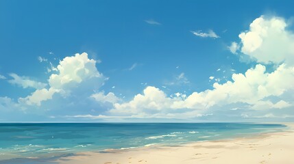 Obraz premium Peaceful empty beach under a calm sky, anime illustration