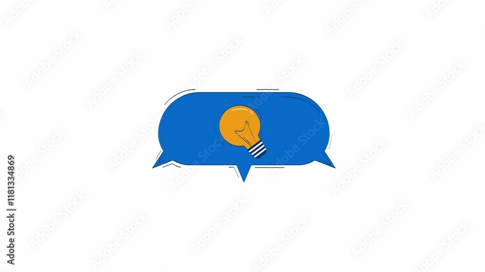 Poster light bulb enclosed within speech bubble 2d object doodle animation. creativity, innovation, bright 