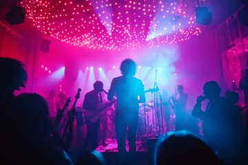 Music band group silhouette perform on a concert