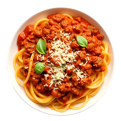 Delicious Plate of Spaghetti with Tomato Sauce on a White Background