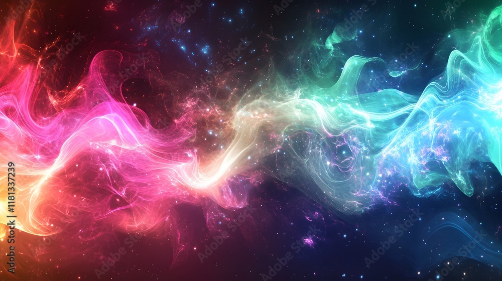 Poster abstract glowing lines with dynamic wave pattern in vibrant colors