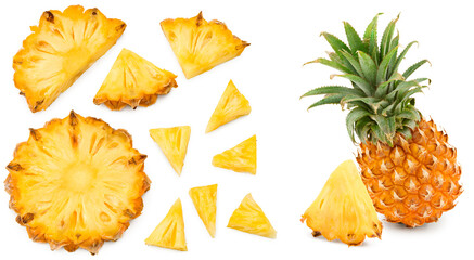 Naklejka premium pineapple isolated on white background. sliced. exotic fruit. clipping path