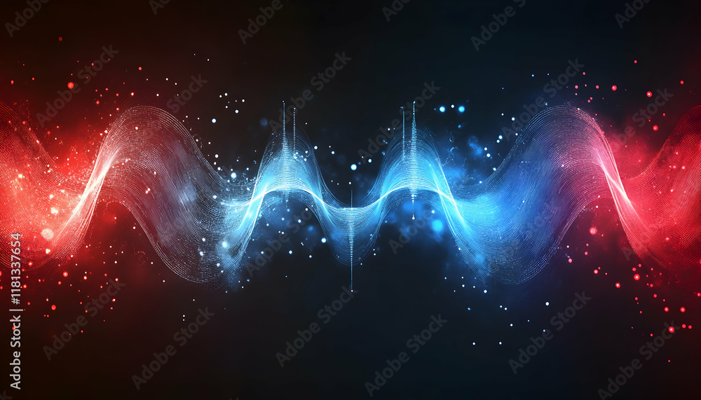 Poster hi-end abstract image background with red and blue light waves for technology -