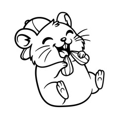 fun hamster boy eating sunflower seed cartoon character isolated drawing line art style sketch classic vintage design illustration