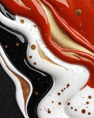 Obraz premium Abstract Fluid Art Swirling Black White Gold and Burnt Orange Paint Texture