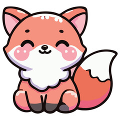 Cheerful fox, with happy smiling face expression. Cute kawaii animals, kids flat vector illustration