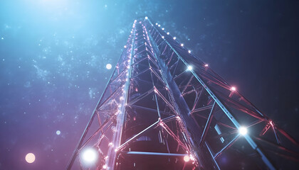 High-speed wireless communication tower with a futuristic global network theme  -