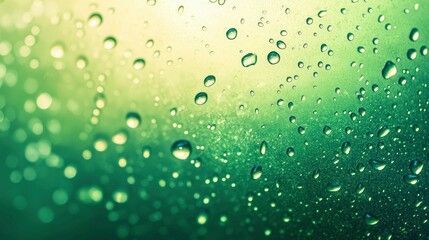 Water drops on green background