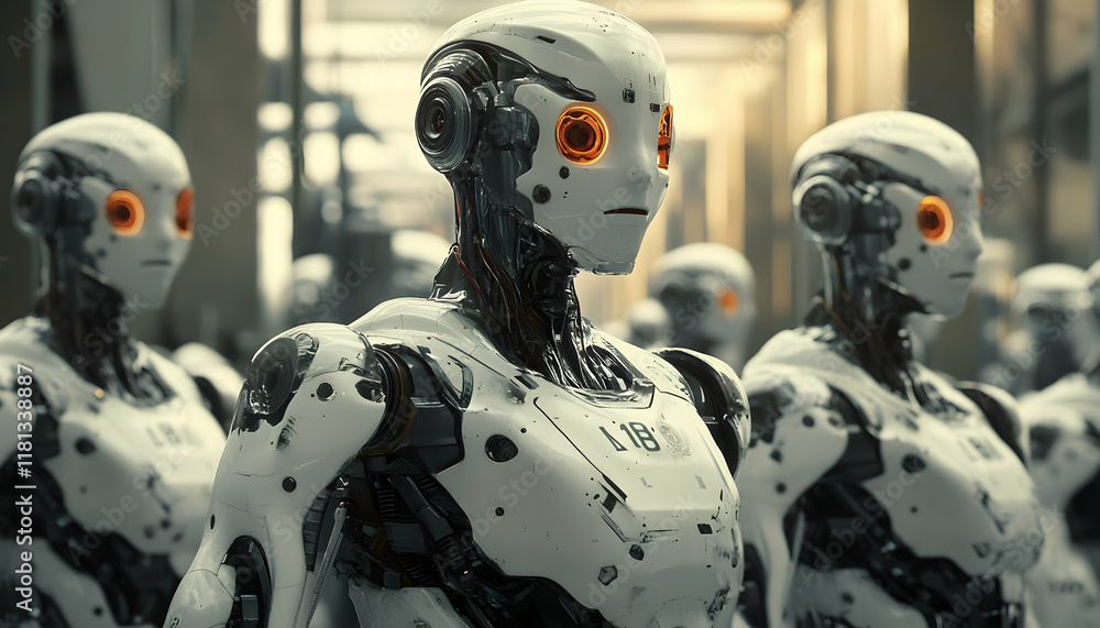 Poster high-tech industrial factory featuring automation systems and advanced robotics -