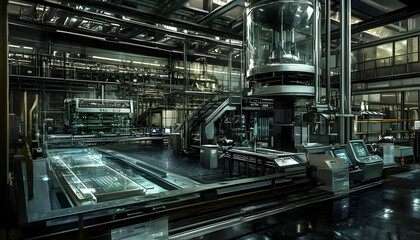 Fototapeta premium High-tech industrial factory featuring automation systems and advanced robotics -