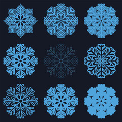 Winter Themed Icons,  A collection of snowflake icons designs that add a frosty touch to any project or seasonal theme.