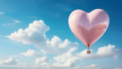 Fototapeta premium Pink Heart-shaped balloon floating in a blue sky with clouds, valentine day