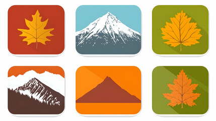 Autumn Mountain Icons Nature, Leaf, Peak, Design Elements for App or Website.