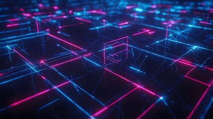 Abstract digital background, vibrant blue and pink lines creating a network effect, ideal for technology themes and innovation.