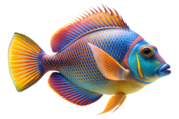 Colorful tropical fish swimming gracefully in a vibrant underwater environment showcasing intricate patterns and bright hues