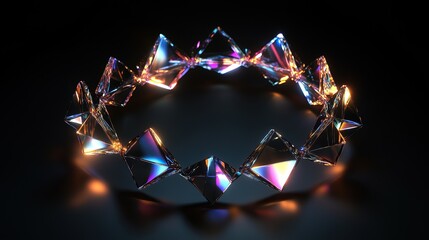 **A ring of free-floating abstract shapes formed by glowing triangular prisms in a circular motion