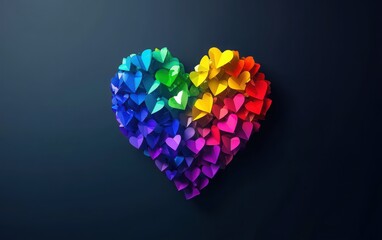 A minimalist image of a rainbow-colored heart formed from several smaller hearts, symbolizing the deep solidarity and connection within the LGBTQ+ community.