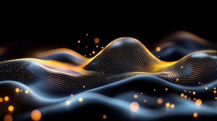 Abstract Digital Wave Background Glowing Orange and Blue Particle Flow