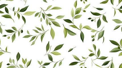 seamless pattern with green leaves background. Olive leaves wallpaper in waterclor paiting texture wallpaper.