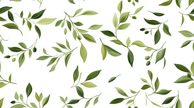seamless pattern with green leaves background. Olive leaves wallpaper in waterclor paiting texture wallpaper.