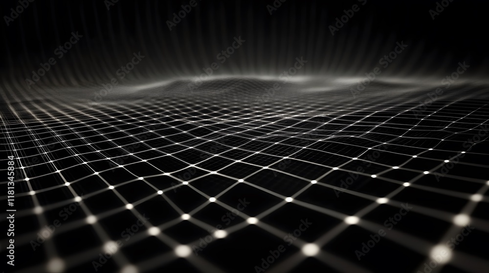 Poster abstract digital landscape, futuristic grid pattern with glowing nodes, suitable for technology or s