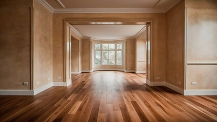Empty room,  luxury beige wall & wood floor interior
